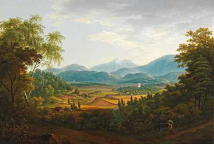 还有喀尔巴阡山脉的豪尔景观`und Hauer Landschaft mit Karpaten (1816) by Franz Scheyerer