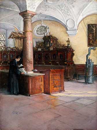 维也纳大学教堂的圣器室`Die Sakristei der Universitätskirche in Wien (1901) by Alfred Edler von Pflügl
