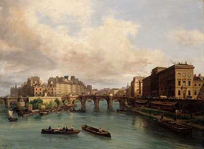 从艺术桥上看，城市岛和康蒂码头`LIle de la Cité et le quai Conti, vus de la passerelle des Arts (1832) by Giuseppe Canella