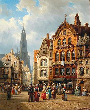 安特卫普`Antwerpen by Charles Euphrasie Kuwasseg
