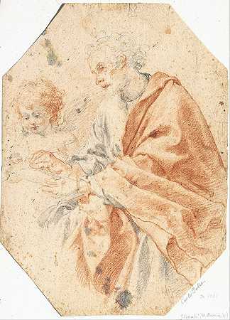 福音传道者马太与天使研究`Study of the Evangelist Matthew and the Angel (1640) by Carlo Dolci