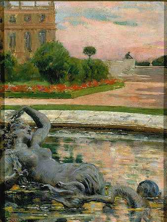 北花坛，美人鱼喷泉`Parterre du Nord, Fontaine des Sirenes (1913) by James Carroll Beckwith
