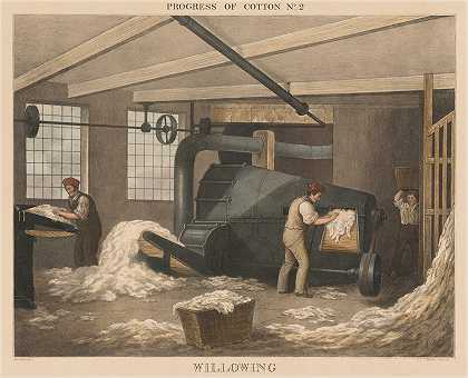 棉花的进展#2.垂柳`Progress of Cotton; #2 – Willowing (1840) by James Richard Barfoot