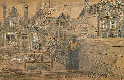 从Sien的后窗看到的房子母亲s之家`Houses Seen From The Back Window Of Siens Mothers House (1882) by Vincent van Gogh