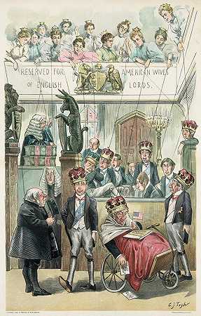 我们的美国女孩正在占领上议院`Our American girls are capturing the House of Lords (1895) by Charles Jay Taylor
