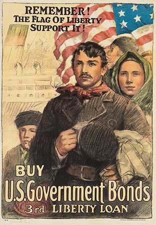回想起自由的旗帜——支持它！购买美国政府债券，第三次自由贷款`Remember! The flag of liberty — support it! Buy U.S. government bonds, 3rd Liberty Loan (1918)