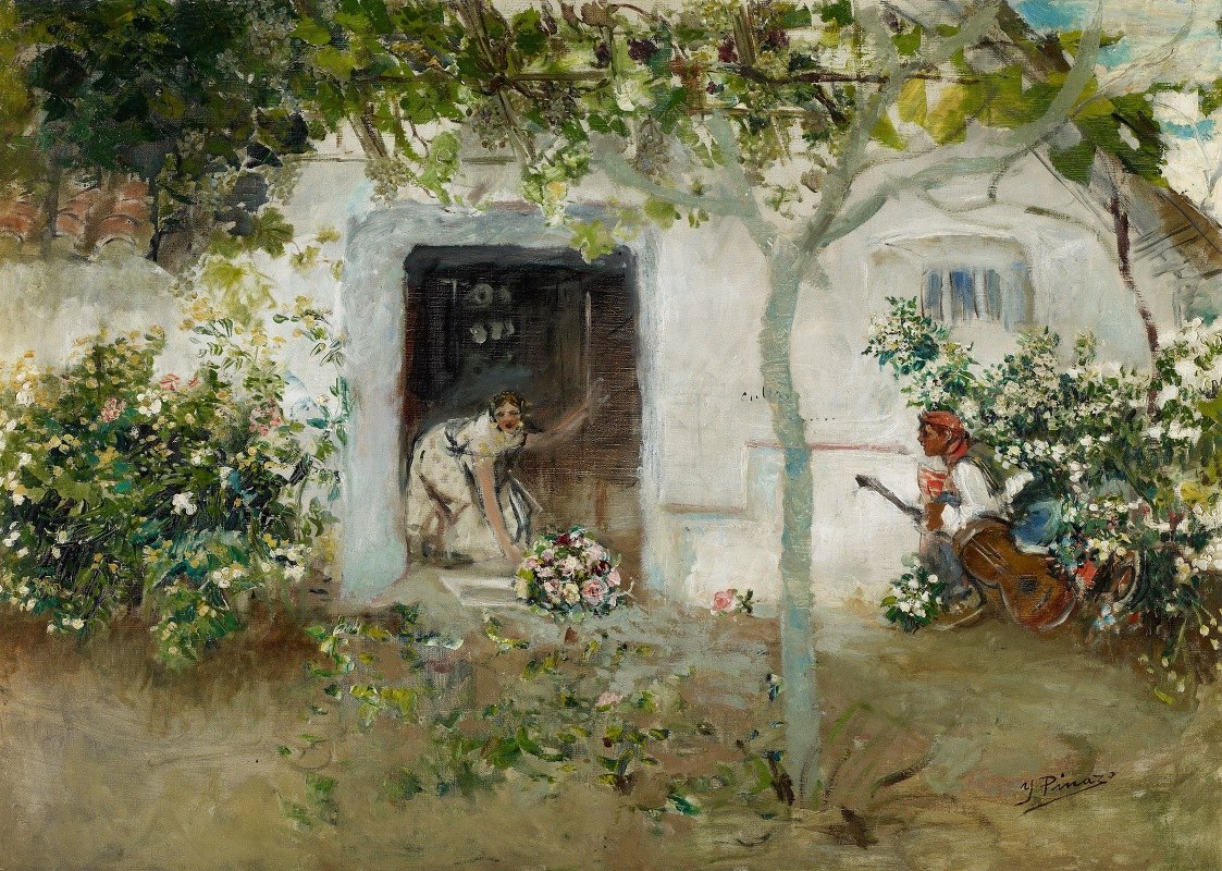 献花`Floral Offerings (c. 1898~1899) by Ignacio Pinazo Camarlench