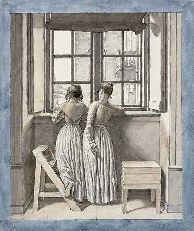 在艺术家的窗口s工作室`At a Window in the Artists Studio (1852) by Christoffer Wilhelm Eckersberg