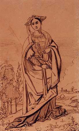 16世纪圣人的形象`Figure de sainte dans le goût du XVIème siècle (1806 ~ 1867) by Louis Candide Boulanger