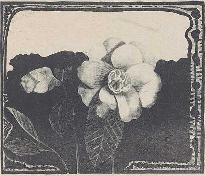 茶花，在花蕾里留下了一朵花`Camelia, links een bloem in knop by Samuel Jessurun de Mesquita