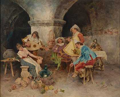 酒馆小夜曲`Serenade In The Tavern (1887) by Francesco Vinea