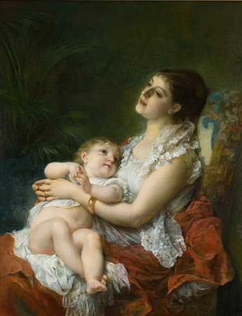 母亲拥抱`A Mothers Embrace by Adolphe Jourdan