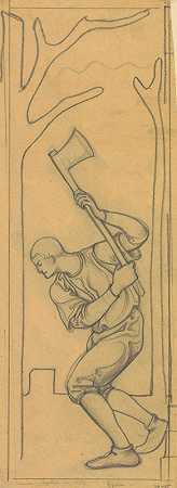 贝乌斯·范·贝拉格的壁画设计伐木工人`Ontwerp voor wandschildering in de Beurs van Berlage; houthakker (1869 ~ 1925) by Antoon Derkinderen