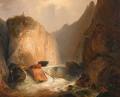霍恩福附近Moldauenge岩石段`Felspartie – Moldauenge bei Hohenfurt (1841) by Adalbert Stifter