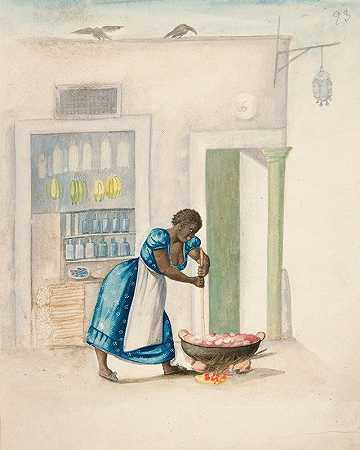印度妇女在火上搅拌水壶`Indian Woman Stirring Kettle over a Fire (ca. 1850) by Francisco Fierro