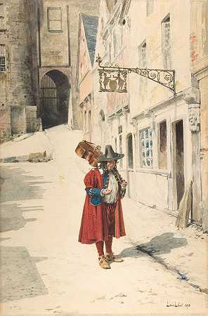 游荡的吟游诗人老纽伦堡`Wandering Minstrel; Old Nuremberg (1843–84) by Alexandre-Louis Leloir