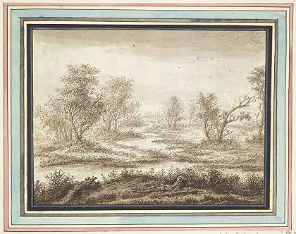 沼泽地里的树木`Trees in a Marshy Land (17th century) by Adriaen Hendriksz. Verboom