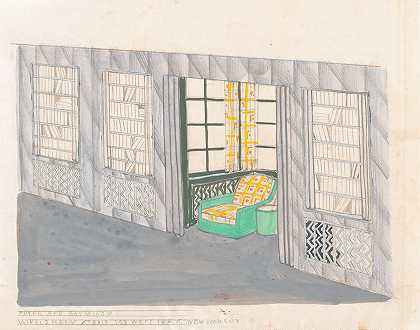 伊利诺伊州芝加哥密歇根大道333号酒馆俱乐部的设计。]【门厅和开间窗示意图】`Designs for the Tavern Club, 333 Michigan Avenue, Chicago, Illinois.] [Sketch for foyer and bay window (1928) by Winold Reiss