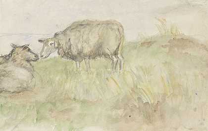 两只羊`Twee schapen (1834 ~ 1911) by Jozef Israëls