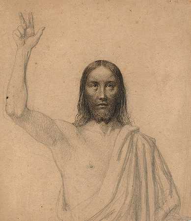 祝福基督。半人半脸`Velsignende Kristus. Halvfigur en face (1810 – 1873) by Wilhelm Marstrand