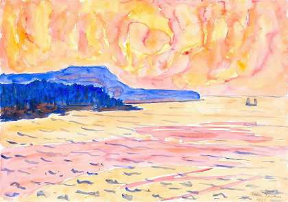 6号，蓝色海岸`Watercolor No. 6, Blue Coast (1936) by Allen Tucker