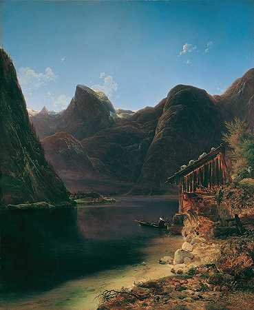 哈尔施塔特湖`Der Hallstätter See (1834) by Franz Steinfeld