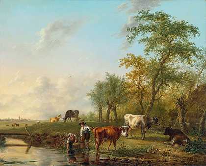 牛群景观`Landscape with Cattle (1804) by Jan Kobell II