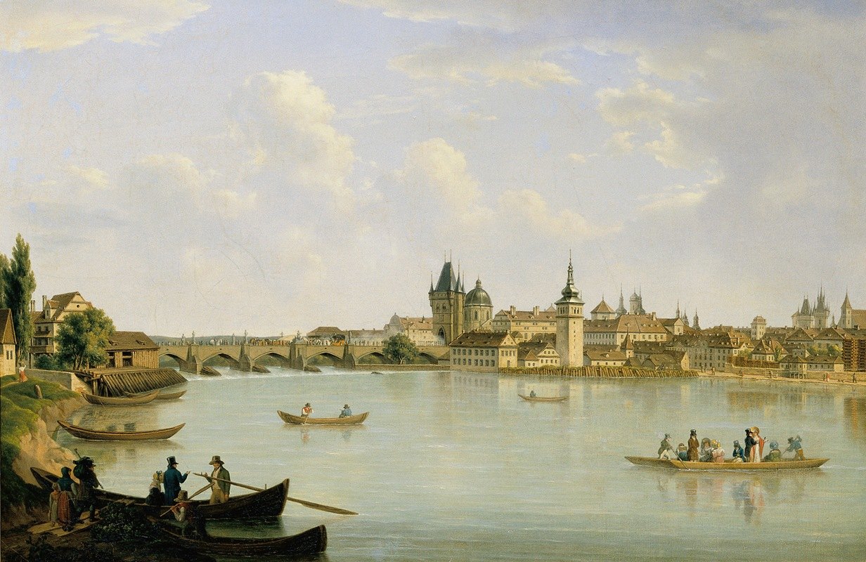 弗拉塔瓦桥（查尔斯桥）俯瞰布拉格`Ansicht von Prag mit der Moldaubrücke (Karlsbrücke) (1831) by Alois von Saar