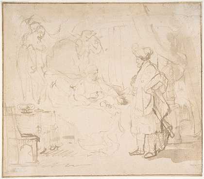 波提乏和约翰的妻子在丈夫面前指控约瑟夫`Potiphars Wife Accusing Joseph Before her Husband (1620–69) by Rembrandt van Rijn
