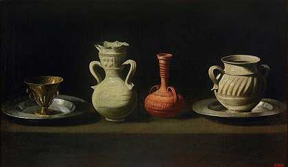 有四个容器的静物画`Still Life With Four Vessels (from 1635 until 1664) by Francisco de Zurbarán