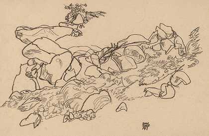 山溪`Mountain Stream (1917) by Egon Schiele