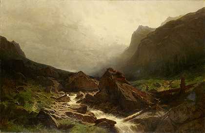 溪谷`High Valley with Brook (1866) by Gustave Castan