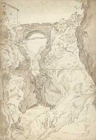 Tivol圣罗科桥景观`View of the Ponte San Rocco at Tivol (ca. 1640–45) by Guilliam du Gardijn