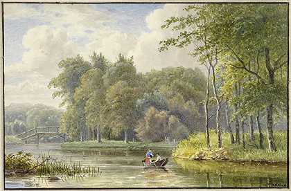 划艇上的人物风景`Landschap met figuren in een roeibootje (1792 ~ 1861) by Georgius Jacobus Johannes van Os