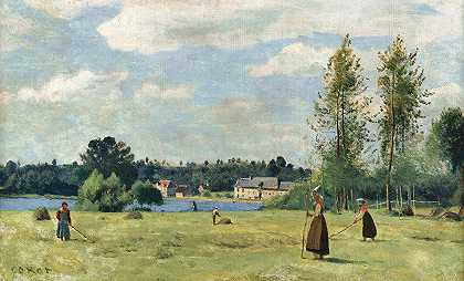 城市风扇阿夫雷`Faneuses À Ville Davray by Jean-Baptiste-Camille Corot
