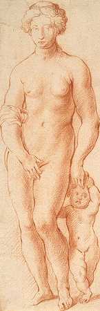 维纳斯和丘比特。从正面看雕塑群`Venus og Amor. Skulpturgruppe set forfra (1628 – 1630) by Willem Panneels