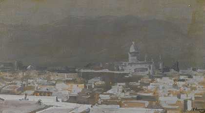 月光，特图，摩洛哥`Moonlight, Tetuan, Morocco (1911) by Sir John Lavery