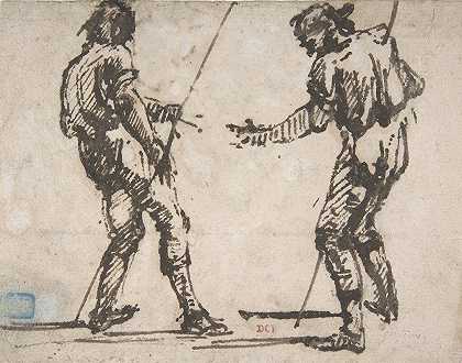 两个拿着长棍的男人`Two Men Holding Long Staffs (1720~78) by Giovanni Battista Piranesi