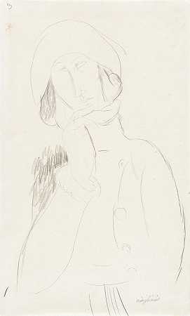 女人的肖像`Portrait of a Woman (circa 1919) by Amedeo Modigliani