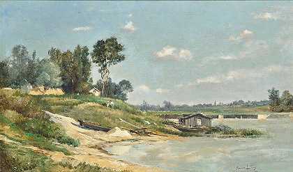河流景观`A River Landscape by Maurice Levis
