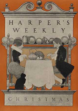 哈珀这是每周一次的圣诞节`Harpers weekly, Christmas (1897) by Maxfield Parrish