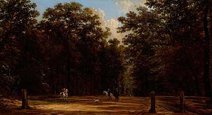 公园里的骑手`Riders in a Park by Victor de Grailly
