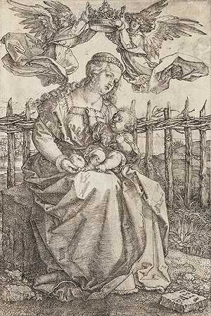 由两位天使加冕的圣母玛利亚`Virgin Mary Crowned By Two Angels (1471 ~ 1528) by Albrecht Dürer