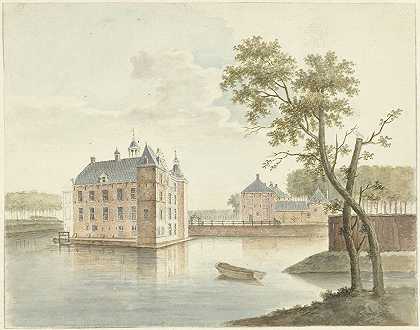 未知城堡景观`Gezicht op onbekend kasteel (1770 ~ 1818) by Johan Antonie Kaldenbach