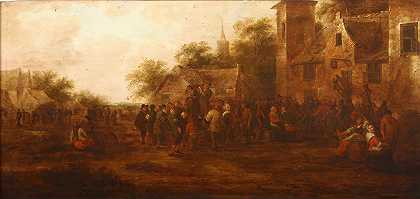 在酒馆前面的会议上`Meeting in Front of the Tavern by Nicolaes Molenaer