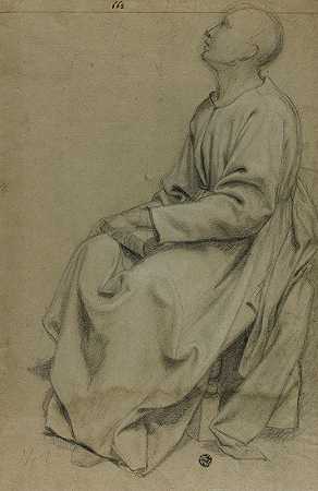坐着拿着书的和尚`Seated Monk Holding Book by Domenico Fiasella