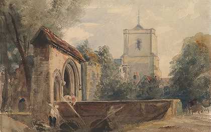 埃塞克斯沃尔瑟姆修道院`Waltham Abbey, Essex (ca. 1840) by Peter De Wint
