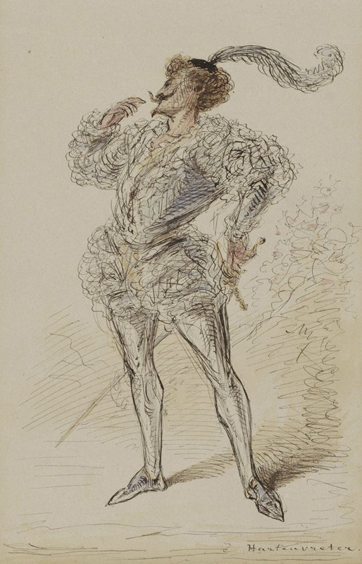 穿着历史服装的佩剑人`Man met zwaard in historisch kostuum (c. 1854 ~ c. 1887) by Alexander Ver Huell