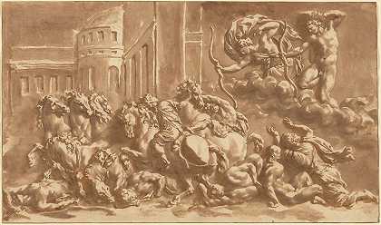 尼奥贝的儿子们被杀了`The Sons of Niobe Being Slain by Apollo and Diana (1660–1670) by Apollo and Diana by Jan de Bisschop