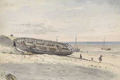 在海滩上拍摄`Schuiten op het strand (1834 ~ 1893) by Willem Anthonie van Deventer